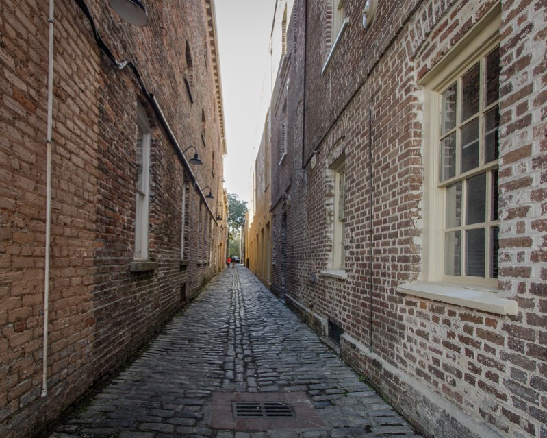 Lodge Alley in Charleston, South Carolina is one of city's few remaining cobblestone streets.